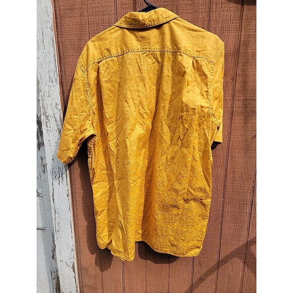 Territory Ahead Chambray Shirt Large Yellow Short Sleeve Button Stripe Vacation - Picture 2 of 7